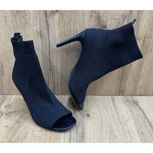 Forever 21 Sock Bootie Open Toe Policy Stiletto Heel Women's Size 7.5 M Black